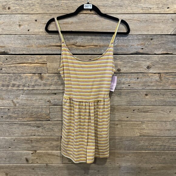 NWT Wild Fable Women's S Yellow Striped Rib Jersey Knit Stretch Strappy Romper - Picture 1 of 10